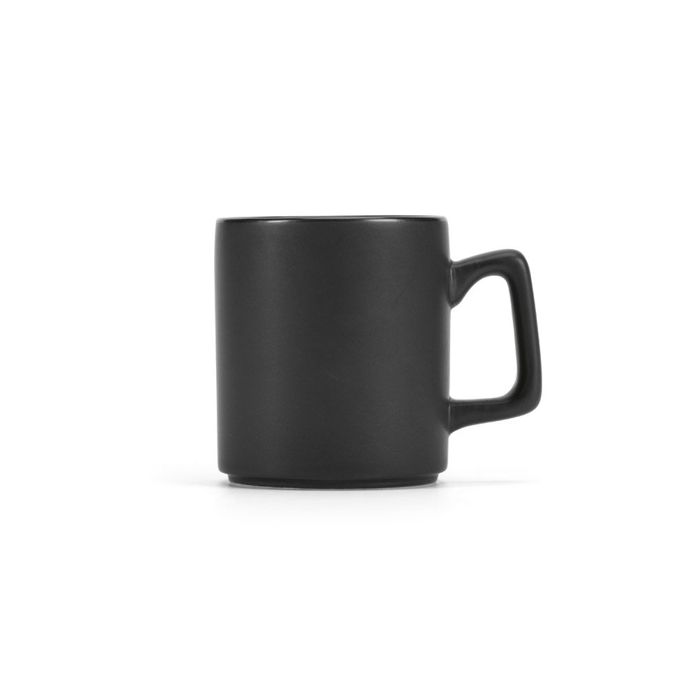 Ganges Ceramic Mug 320ml in black, angled with handle
