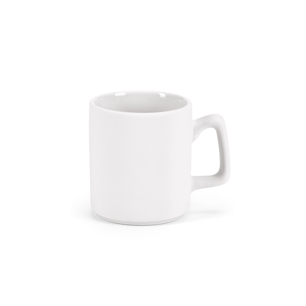 Mondego Ceramic Mug 320ml in white, angled with handle